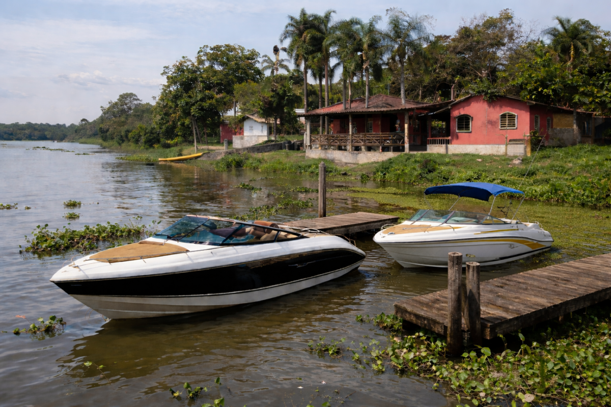 barcos, ilustrando a import&acirc;ncia de uma bateria n&aacute;utica em bom estado