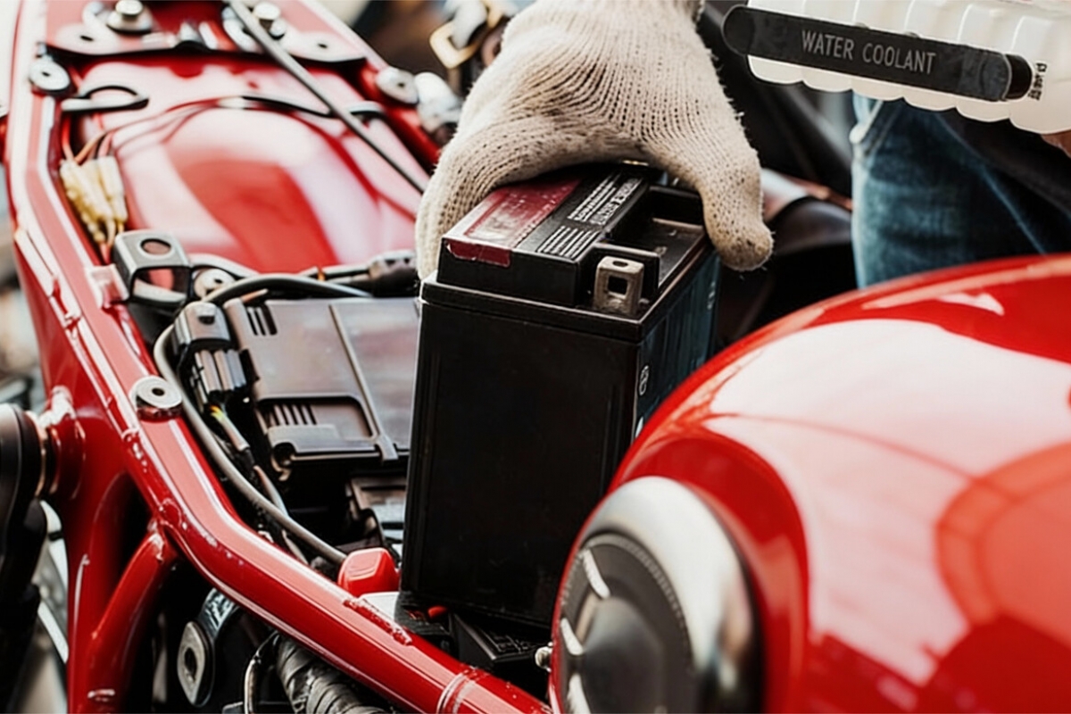 pessoa segurando bateria de moto